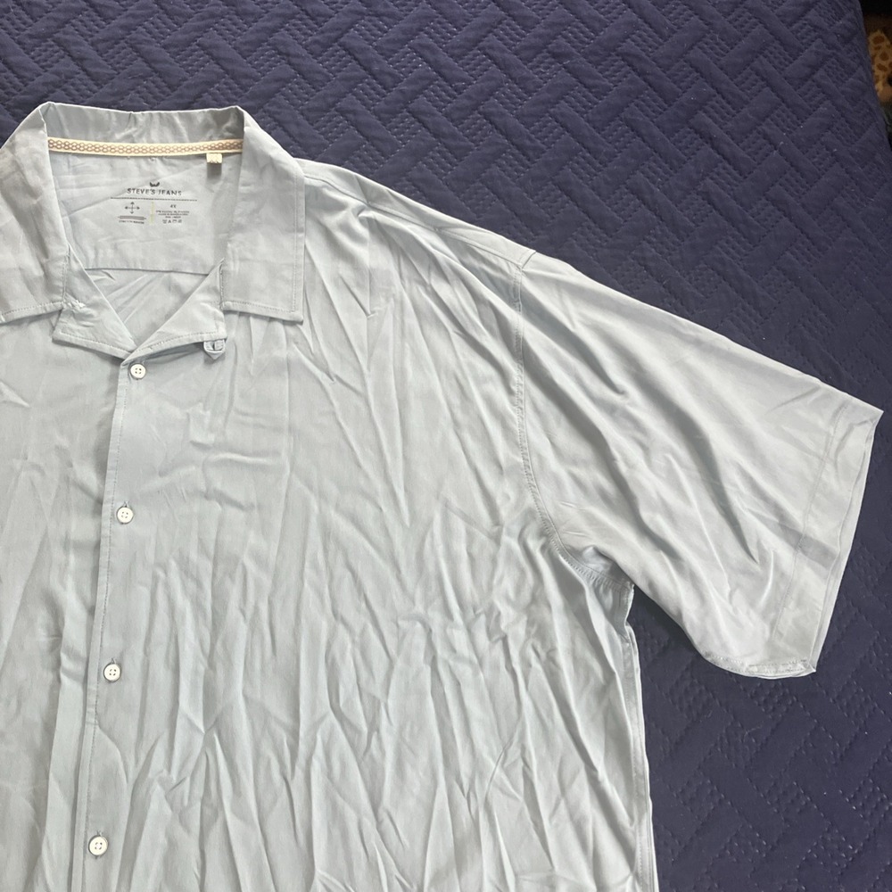 Steve's Jeans Mens 4X Blue Short Sleeve Button Up Shirt Stretch Rayon Solid